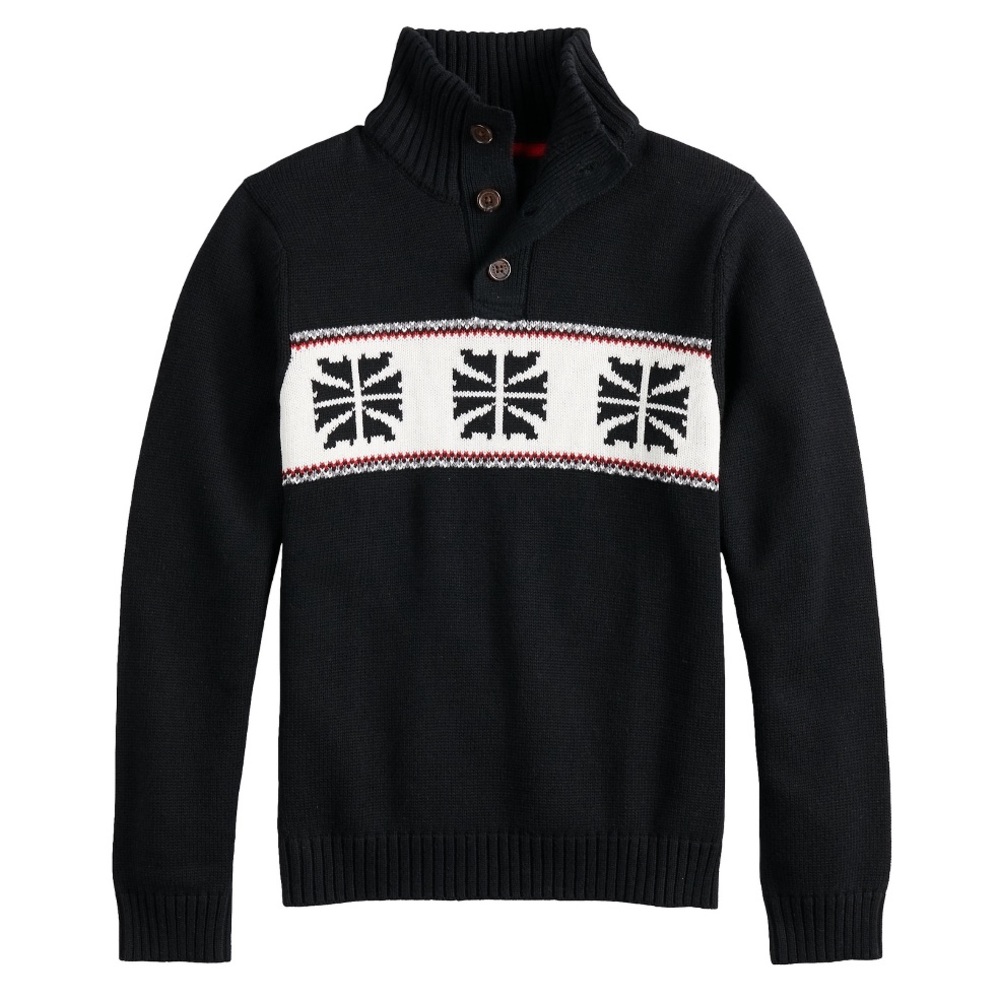 Chaps Big Boys Arthur Snowflake Black Sweater Cotton 3 Buttons Size Large 14/16